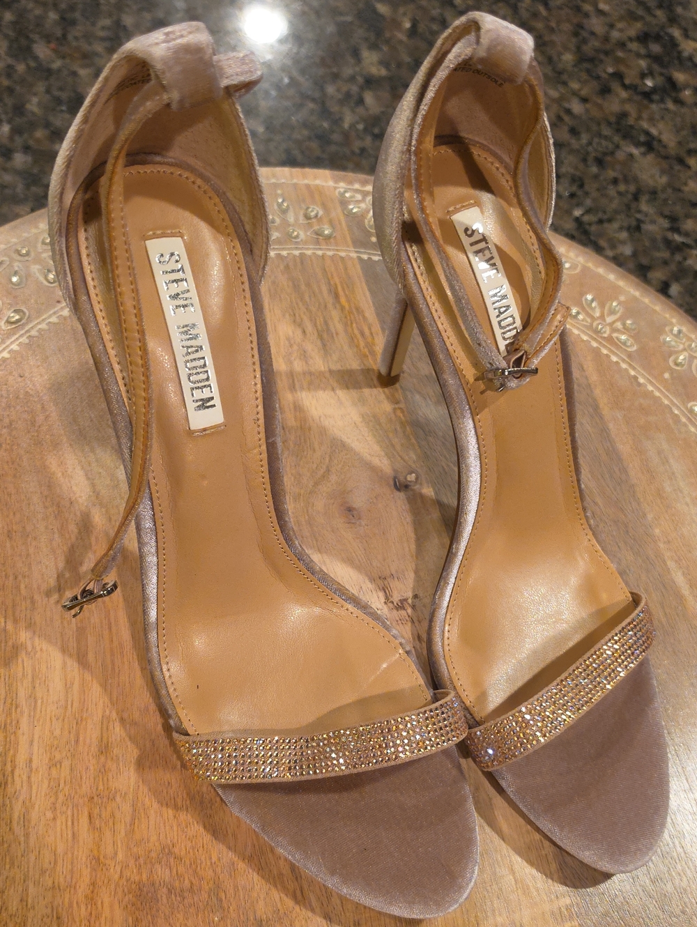 Steve Madden Taupe Rhinestone Ankle Strap Heels
